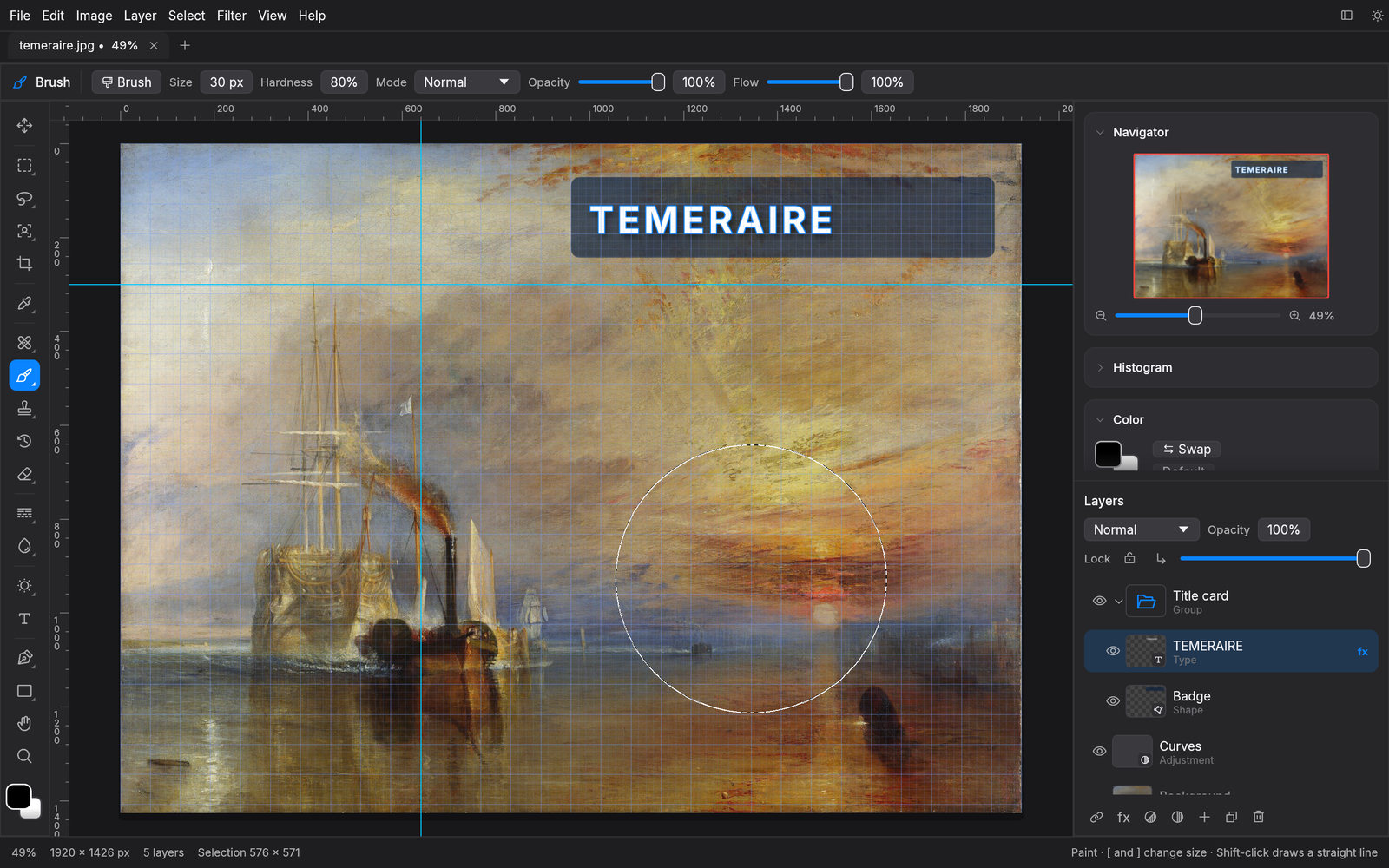 Rulers, guides and the grid over The Fighting Temeraire